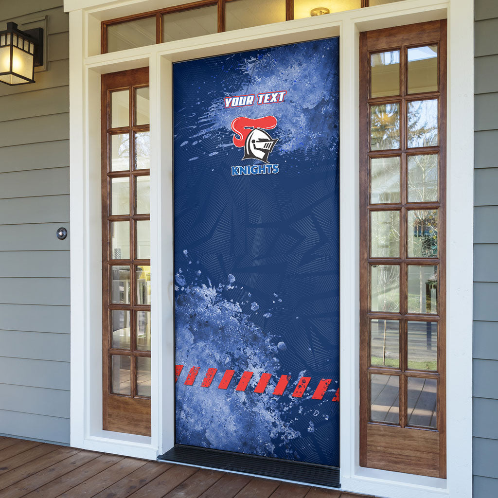 Personalised Newcastle Knights Rugby Door Cover Newy Warrior Mascot - Sporty Splash Art Style
