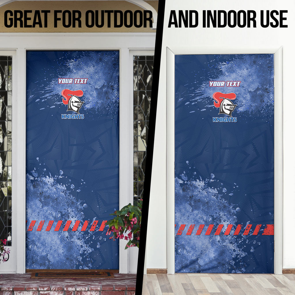 Personalised Newcastle Knights Rugby Door Cover Newy Warrior Mascot - Sporty Splash Art Style