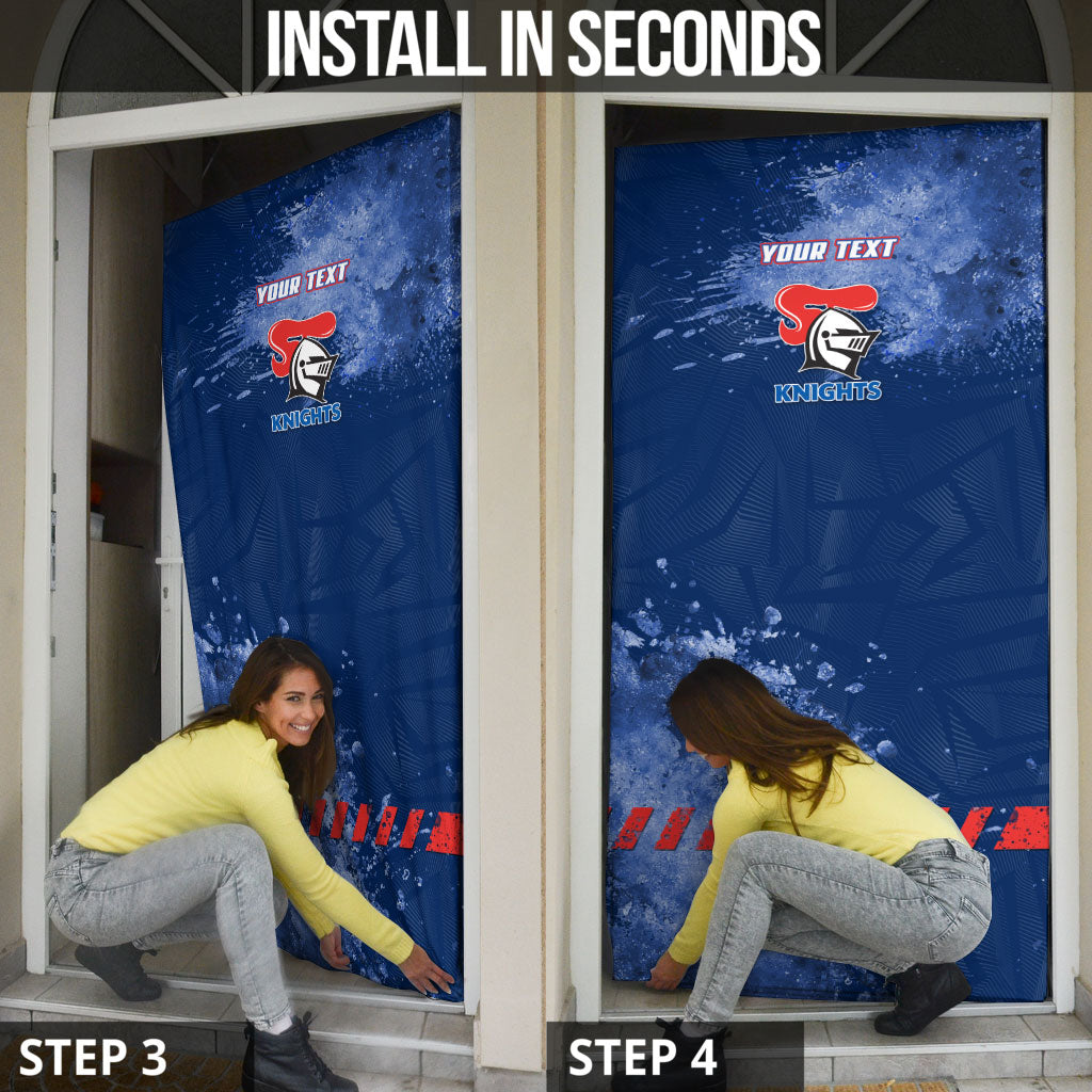Personalised Newcastle Knights Rugby Door Cover Newy Warrior Mascot - Sporty Splash Art Style