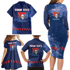 Personalised Newcastle Knights Rugby Family Matching Long Sleeve Bodycon Dress and Hawaiian Shirt Newy Warrior Mascot - Sporty Splash Art Style
