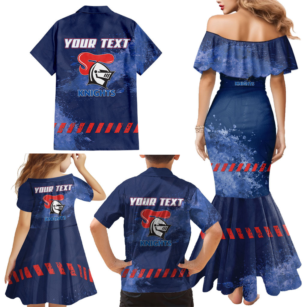 Personalised Newcastle Knights Rugby Family Matching Mermaid Dress and Hawaiian Shirt Newy Warrior Mascot - Sporty Splash Art Style