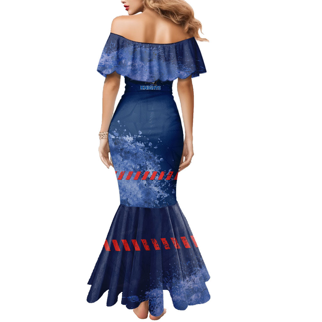 Personalised Newcastle Knights Rugby Family Matching Mermaid Dress and Hawaiian Shirt Newy Warrior Mascot - Sporty Splash Art Style