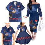 Personalised Newcastle Knights Rugby Family Matching Off The Shoulder Long Sleeve Dress and Hawaiian Shirt Newy Warrior Mascot - Sporty Splash Art Style
