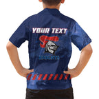 Personalised Newcastle Knights Rugby Family Matching Off The Shoulder Long Sleeve Dress and Hawaiian Shirt Newy Warrior Mascot - Sporty Splash Art Style