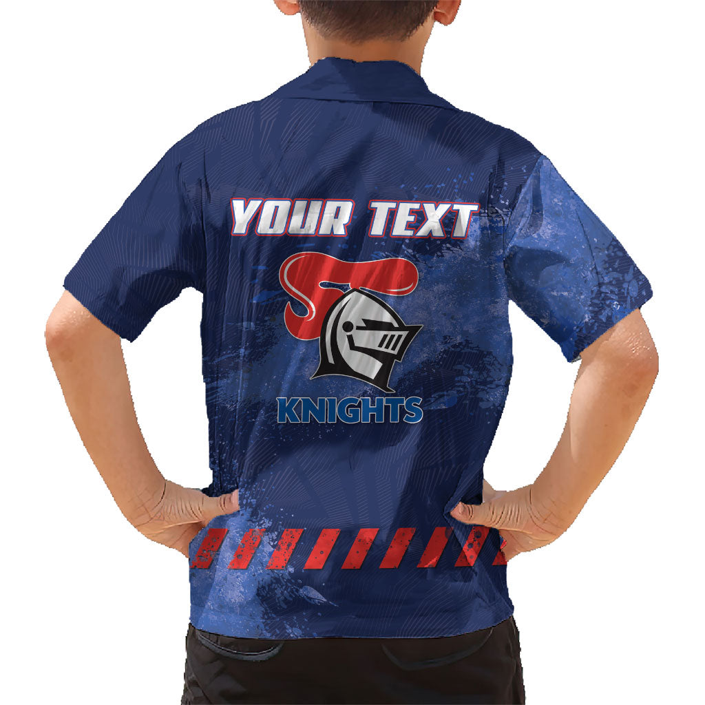 Personalised Newcastle Knights Rugby Family Matching Off The Shoulder Long Sleeve Dress and Hawaiian Shirt Newy Warrior Mascot - Sporty Splash Art Style