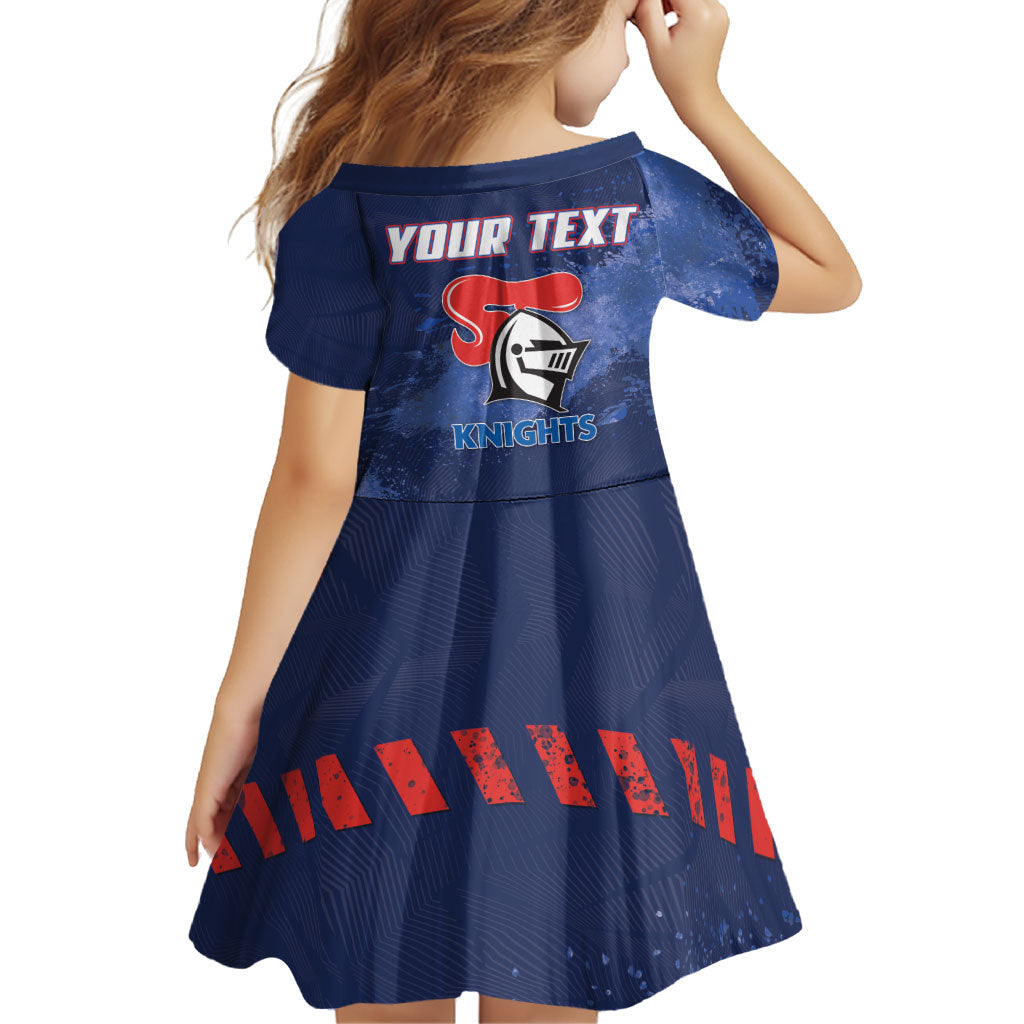 Personalised Newcastle Knights Rugby Family Matching Off The Shoulder Long Sleeve Dress and Hawaiian Shirt Newy Warrior Mascot - Sporty Splash Art Style
