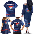 Personalised Newcastle Knights Rugby Family Matching Off The Shoulder Long Sleeve Dress and Hawaiian Shirt Newy Warrior Mascot - Sporty Splash Art Style