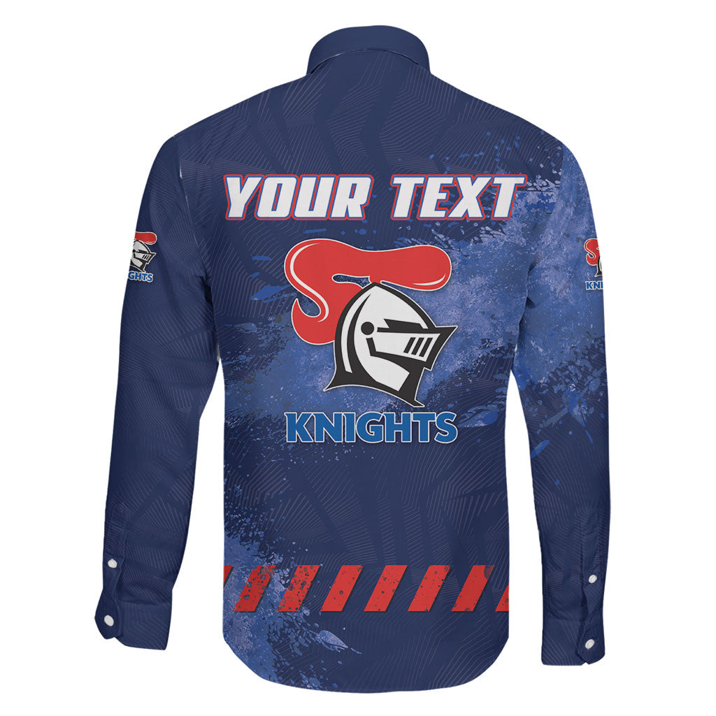 Personalised Newcastle Knights Rugby Family Matching Off The Shoulder Long Sleeve Dress and Hawaiian Shirt Newy Warrior Mascot - Sporty Splash Art Style