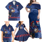 Personalised Newcastle Knights Rugby Family Matching Off Shoulder Maxi Dress and Hawaiian Shirt Newy Warrior Mascot - Sporty Splash Art Style