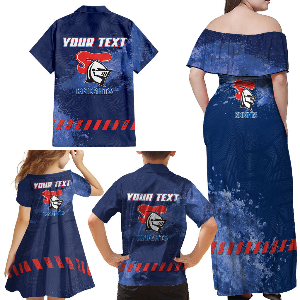 Personalised Newcastle Knights Rugby Family Matching Off Shoulder Maxi Dress and Hawaiian Shirt Newy Warrior Mascot - Sporty Splash Art Style