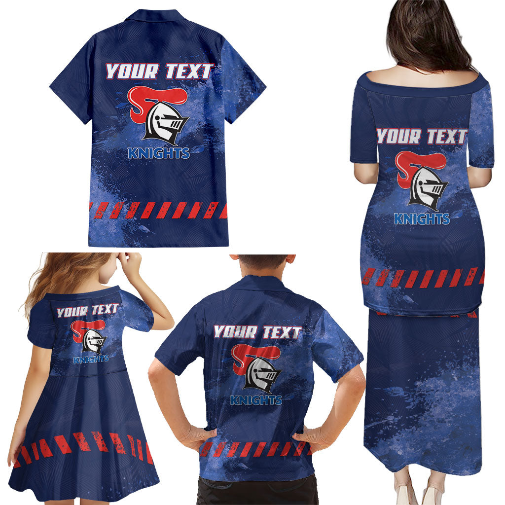 Personalised Newcastle Knights Rugby Family Matching Puletasi and Hawaiian Shirt Newy Warrior Mascot - Sporty Splash Art Style