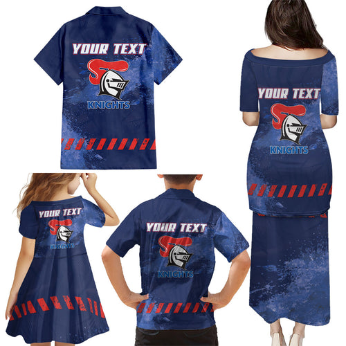 Personalised Newcastle Knights Rugby Family Matching Puletasi and Hawaiian Shirt Newy Warrior Mascot - Sporty Splash Art Style