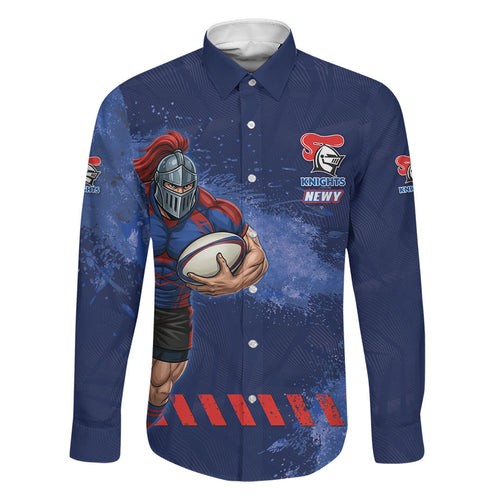 Personalised Newcastle Knights Rugby Family Matching Puletasi and Hawaiian Shirt Newy Warrior Mascot - Sporty Splash Art Style
