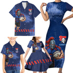 Personalised Newcastle Knights Rugby Family Matching Short Sleeve Bodycon Dress and Hawaiian Shirt Newy Warrior Mascot - Sporty Splash Art Style