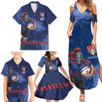 Personalised Newcastle Knights Rugby Family Matching Summer Maxi Dress and Hawaiian Shirt Newy Warrior Mascot - Sporty Splash Art Style