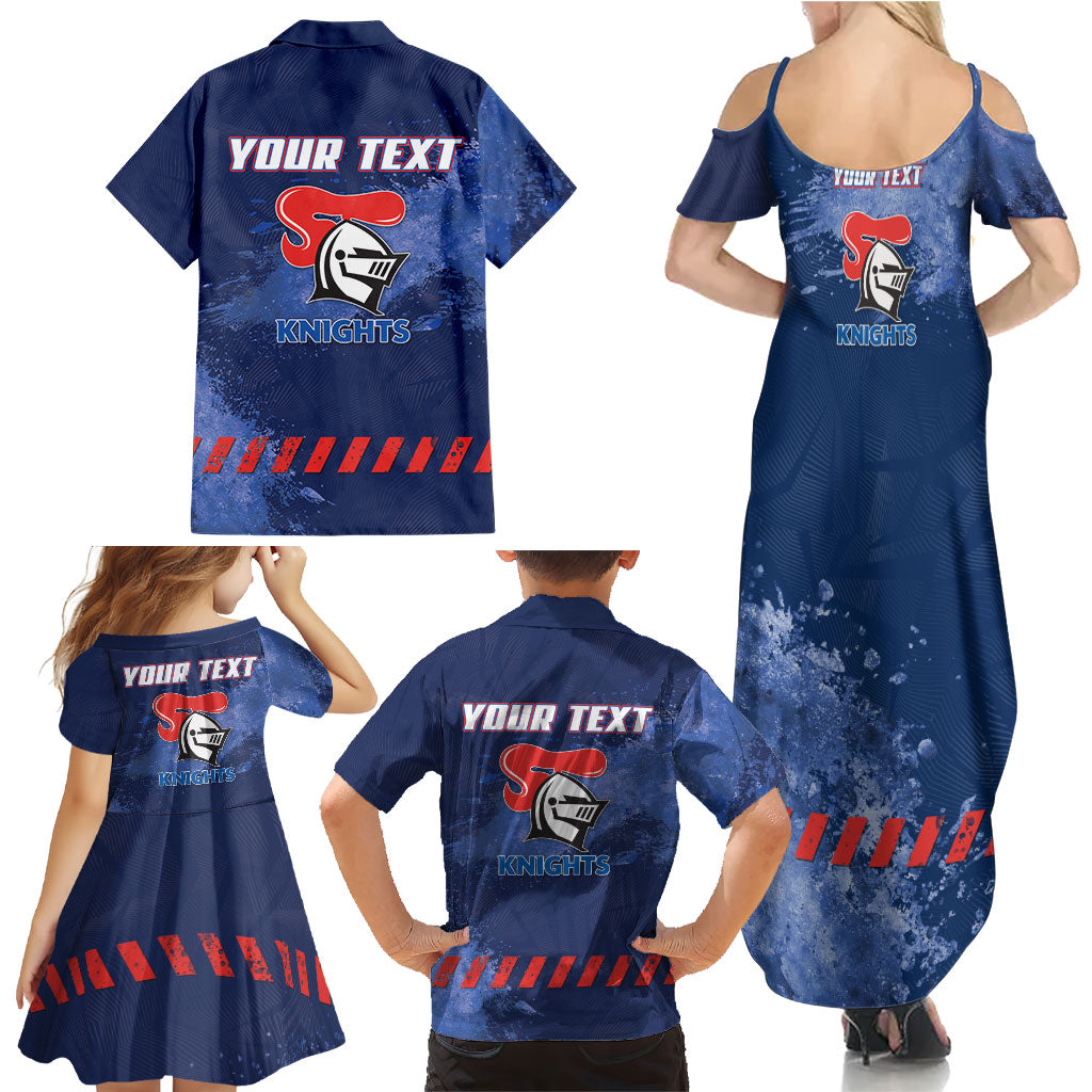 Personalised Newcastle Knights Rugby Family Matching Summer Maxi Dress and Hawaiian Shirt Newy Warrior Mascot - Sporty Splash Art Style