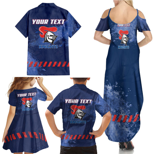 Personalised Newcastle Knights Rugby Family Matching Summer Maxi Dress and Hawaiian Shirt Newy Warrior Mascot - Sporty Splash Art Style
