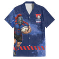 Personalised Newcastle Knights Rugby Family Matching Summer Maxi Dress and Hawaiian Shirt Newy Warrior Mascot - Sporty Splash Art Style