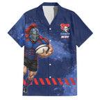 Personalised Newcastle Knights Rugby Family Matching Summer Maxi Dress and Hawaiian Shirt Newy Warrior Mascot - Sporty Splash Art Style