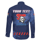 Personalised Newcastle Knights Rugby Family Matching Summer Maxi Dress and Hawaiian Shirt Newy Warrior Mascot - Sporty Splash Art Style
