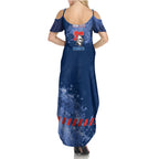 Personalised Newcastle Knights Rugby Family Matching Summer Maxi Dress and Hawaiian Shirt Newy Warrior Mascot - Sporty Splash Art Style