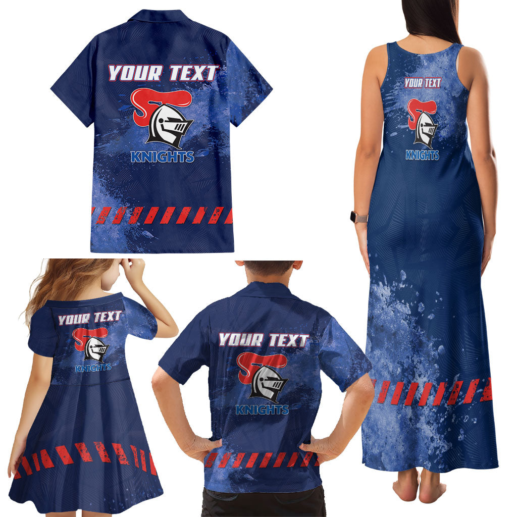 Personalised Newcastle Knights Rugby Family Matching Tank Maxi Dress and Hawaiian Shirt Newy Warrior Mascot - Sporty Splash Art Style