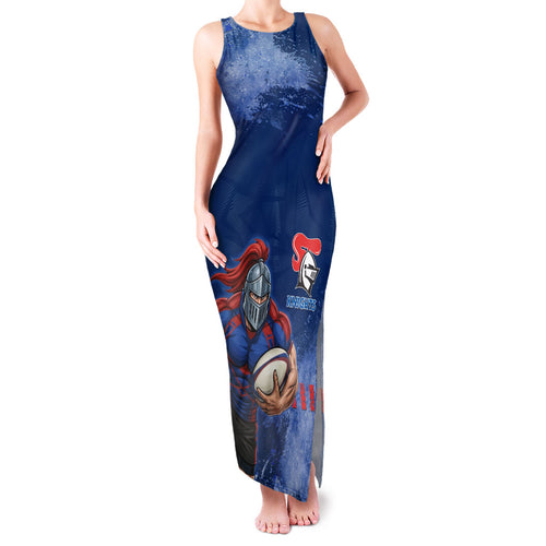 Personalised Newcastle Knights Rugby Family Matching Tank Maxi Dress and Hawaiian Shirt Newy Warrior Mascot - Sporty Splash Art Style