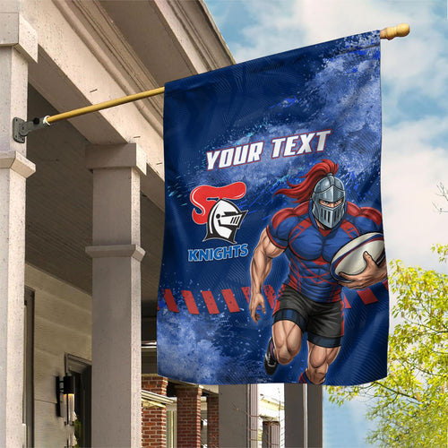 Personalised Newcastle Knights Rugby Garden Flag Newy Warrior Mascot - Sporty Splash Art Style