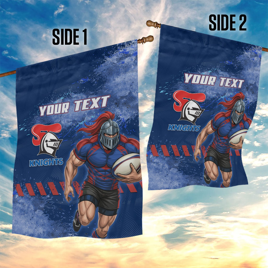 Personalised Newcastle Knights Rugby Garden Flag Newy Warrior Mascot - Sporty Splash Art Style