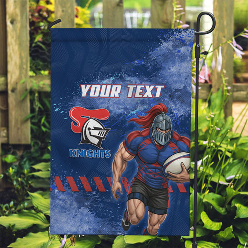Personalised Newcastle Knights Rugby Garden Flag Newy Warrior Mascot - Sporty Splash Art Style