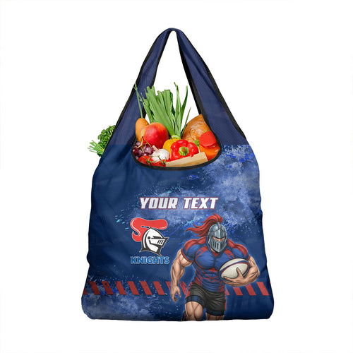 Personalised Newcastle Knights Rugby Grocery Bag Newy Warrior Mascot - Sporty Splash Art Style