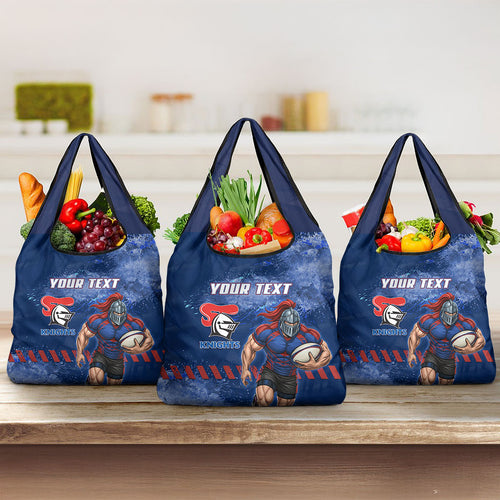 Personalised Newcastle Knights Rugby Grocery Bag Newy Warrior Mascot - Sporty Splash Art Style