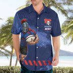 Personalised Newcastle Knights Rugby Hawaiian Shirt Newy Warrior Mascot - Sporty Splash Art Style