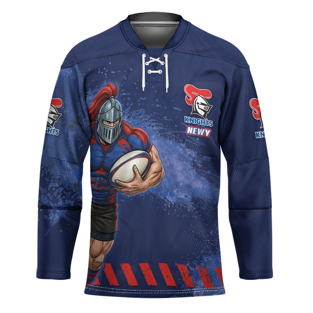 Personalised Newcastle Knights Rugby Hockey Jersey Newy Warrior Mascot - Sporty Splash Art Style