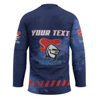 Personalised Newcastle Knights Rugby Hockey Jersey Newy Warrior Mascot - Sporty Splash Art Style