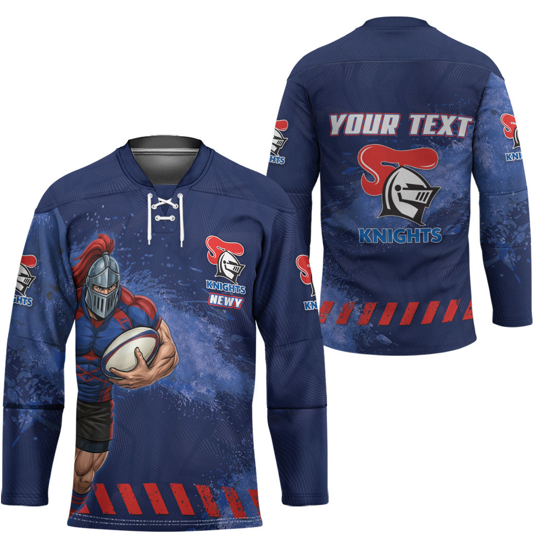 Personalised Newcastle Knights Rugby Hockey Jersey Newy Warrior Mascot - Sporty Splash Art Style