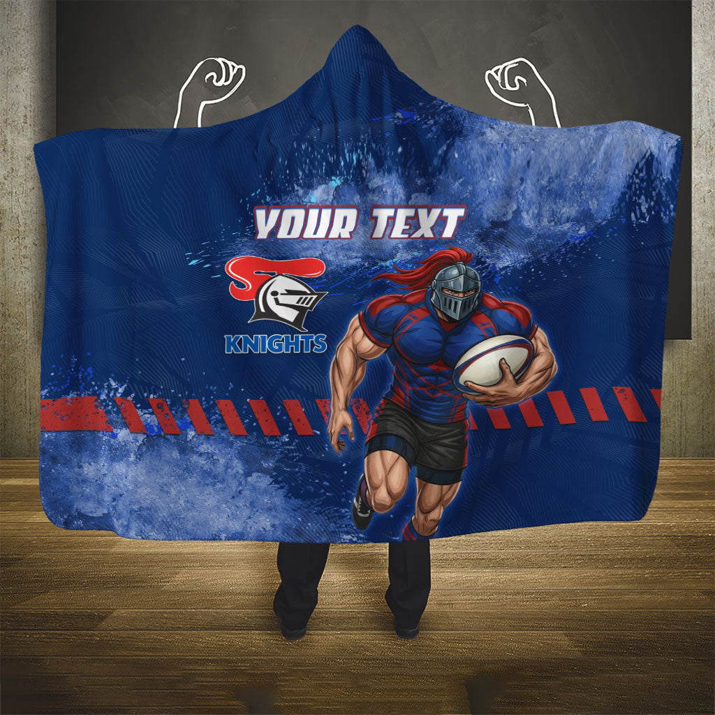 Personalised Newcastle Knights Rugby Hooded Blanket Newy Warrior Mascot - Sporty Splash Art Style