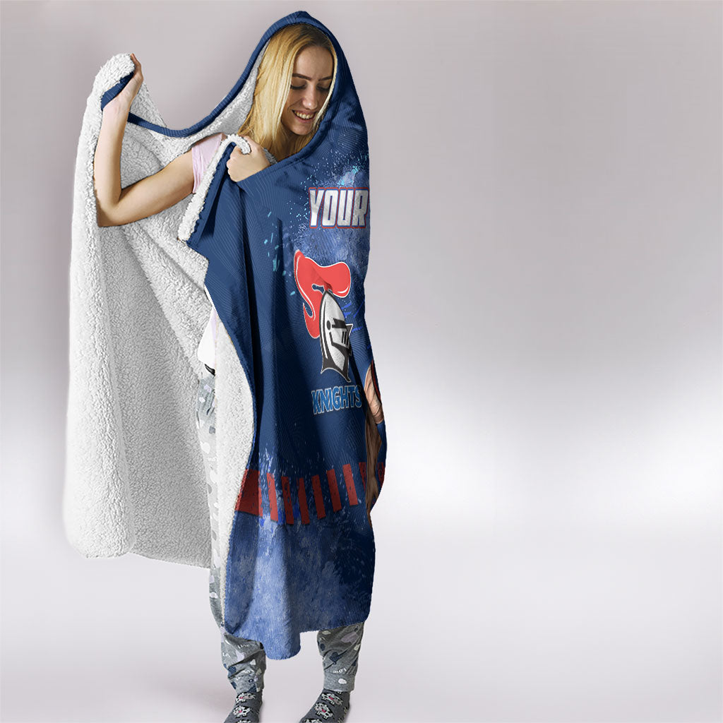Personalised Newcastle Knights Rugby Hooded Blanket Newy Warrior Mascot - Sporty Splash Art Style