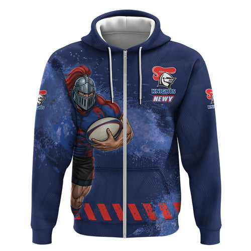 Personalised Newcastle Knights Rugby Hoodie Newy Warrior Mascot - Sporty Splash Art Style