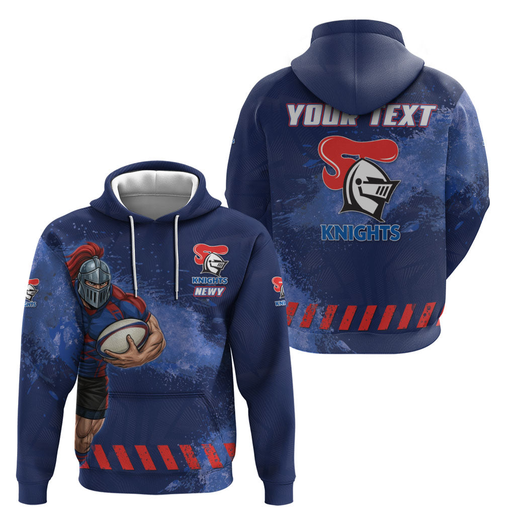 Personalised Newcastle Knights Rugby Hoodie Newy Warrior Mascot - Sporty Splash Art Style