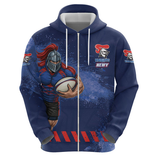 Personalised Newcastle Knights Rugby Hoodie Newy Warrior Mascot - Sporty Splash Art Style