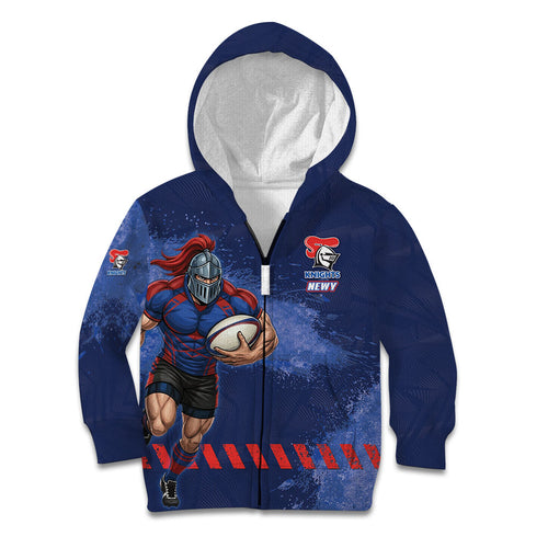 Personalised Newcastle Knights Rugby Kid Hoodie Newy Warrior Mascot - Sporty Splash Art Style