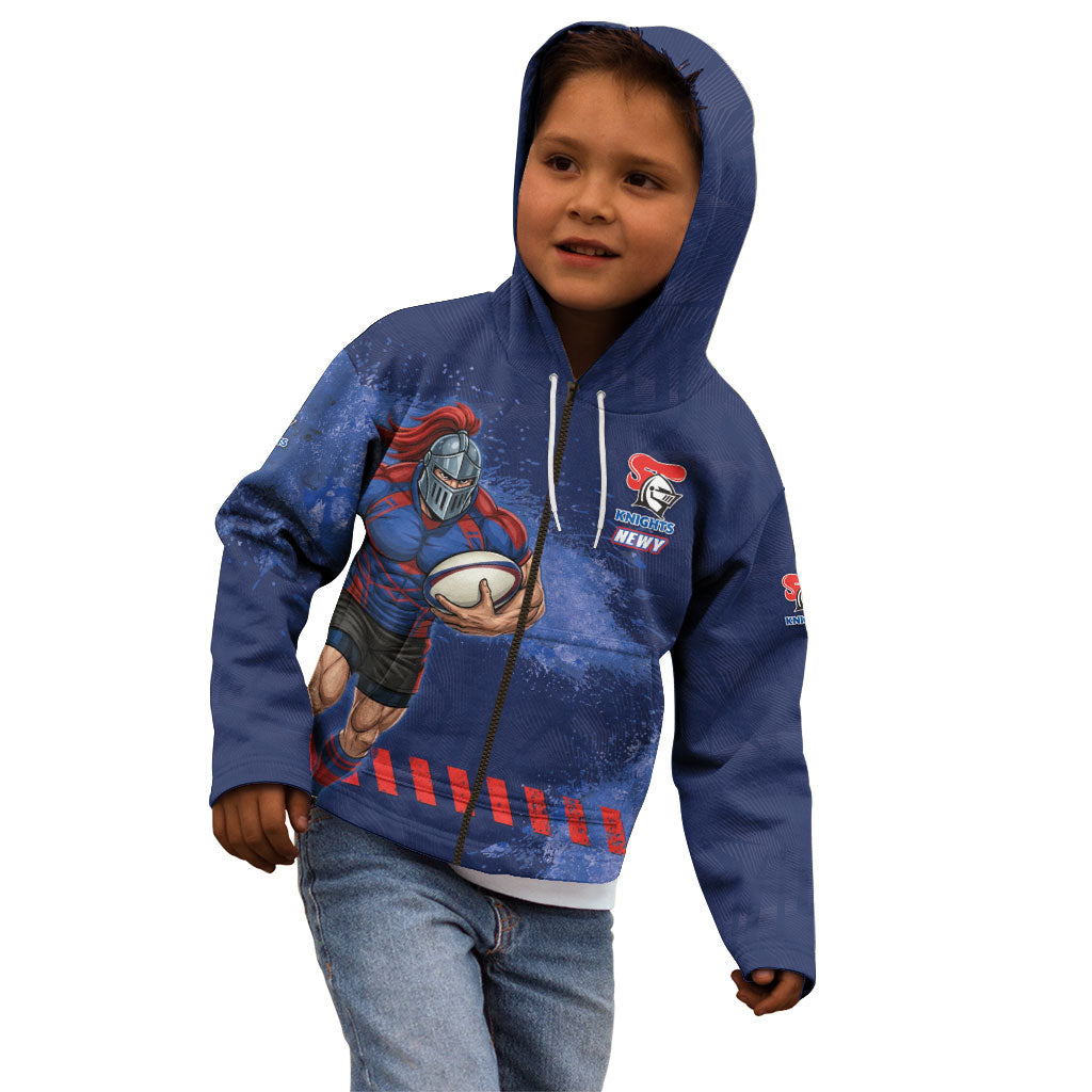 Personalised Newcastle Knights Rugby Kid Hoodie Newy Warrior Mascot - Sporty Splash Art Style