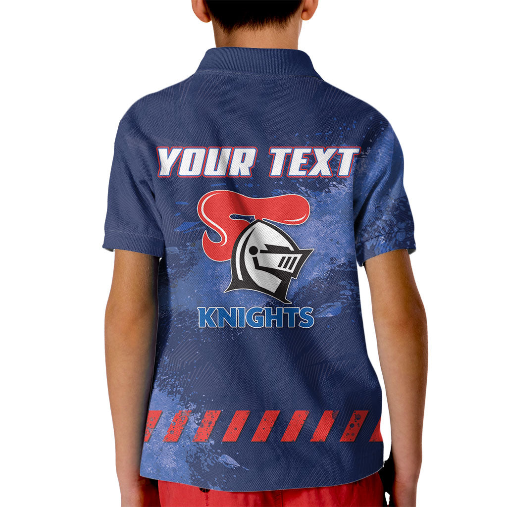 Personalised Newcastle Knights Rugby Kid Polo Shirt Newy Warrior Mascot - Sporty Splash Art Style