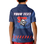 Personalised Newcastle Knights Rugby Kid Polo Shirt Newy Warrior Mascot - Sporty Splash Art Style