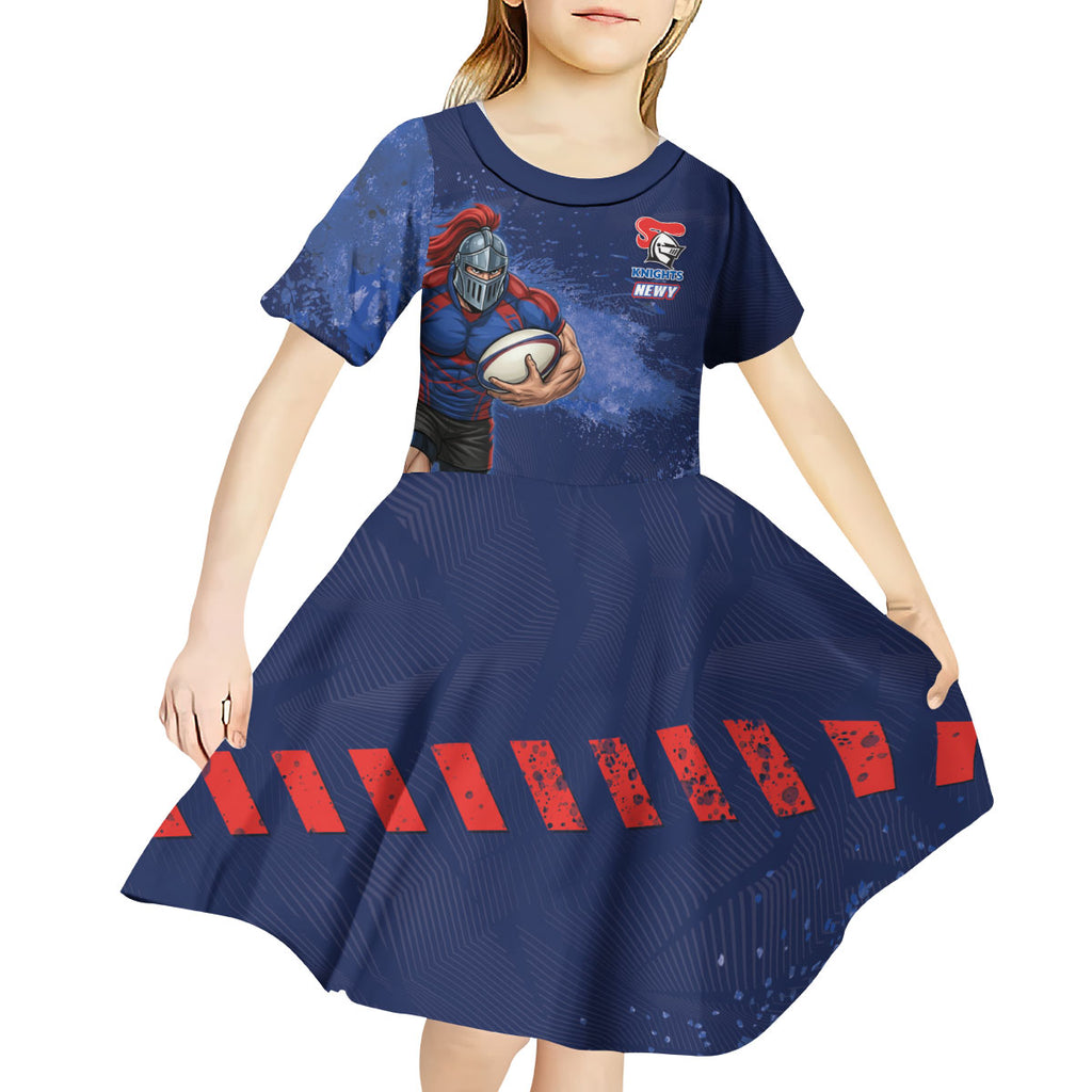 Personalised Newcastle Knights Rugby Kid Short Sleeve Dress Newy Warrior Mascot - Sporty Splash Art Style