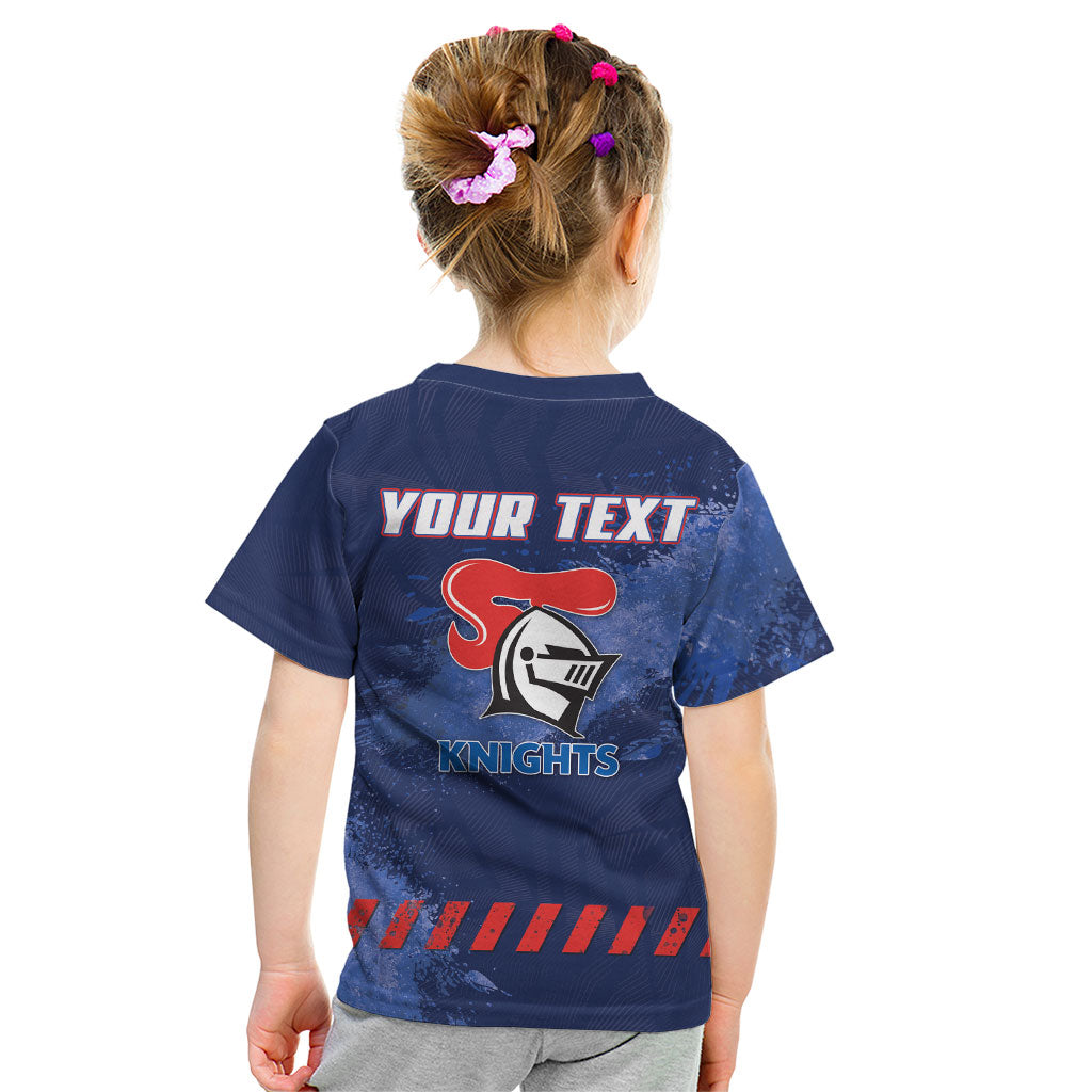 Personalised Newcastle Knights Rugby Kid T Shirt Newy Warrior Mascot - Sporty Splash Art Style