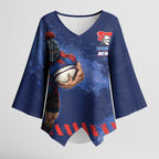 Personalised Newcastle Knights Rugby Kimono Sleeve Blouse Newy Warrior Mascot - Sporty Splash Art Style