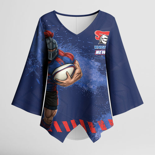 Personalised Newcastle Knights Rugby Kimono Sleeve Blouse Newy Warrior Mascot - Sporty Splash Art Style