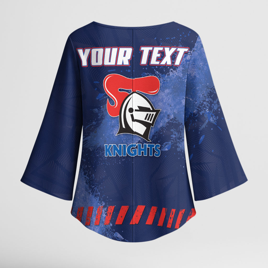 Personalised Newcastle Knights Rugby Kimono Sleeve Blouse Newy Warrior Mascot - Sporty Splash Art Style